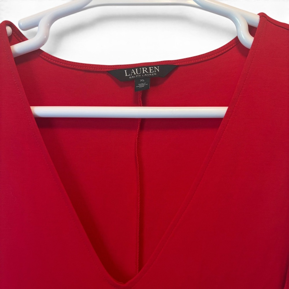 Lauren Ralph Lauren‎ Red V-Neck Front Tie Sleeveless Midi Jersey Dress XL - Picture 3 of 9